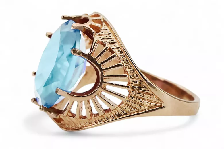 Aquamarine Original Vintage 14K Rose Gold Ring Vintage Jewlery vrc003r